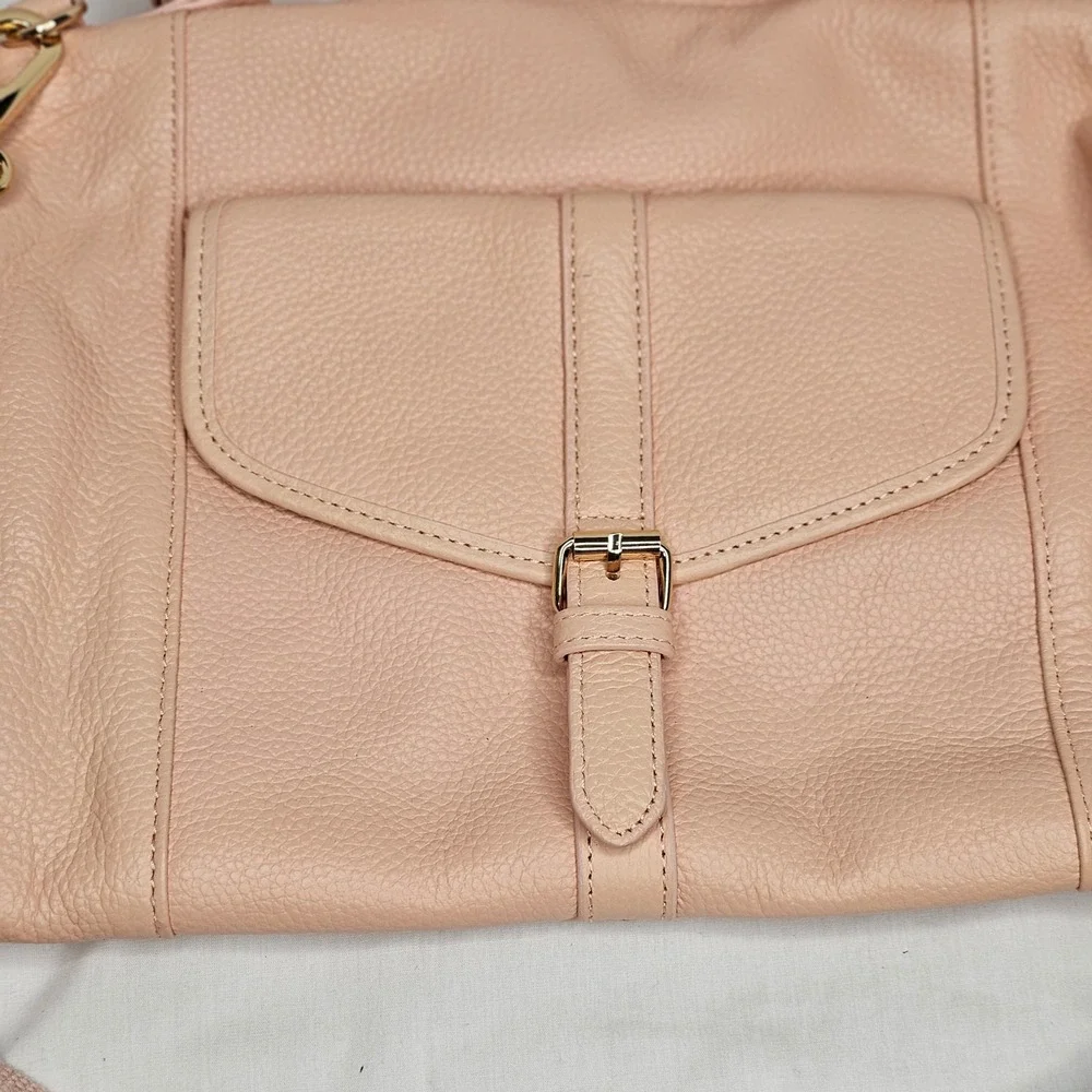 Ora Delphine Blush Pink Pebbled Leather Satchel Crossbody‎ Bag Gold Hardware